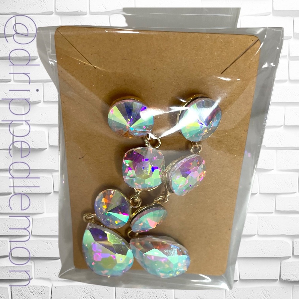 🆕 Glamorous Multicolor Waterdrop Earrings Womens Beauty Pageant Ball Brand New - Picture 4 of 5